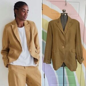 Casual Tan Linen Blend Single-Button Blazer